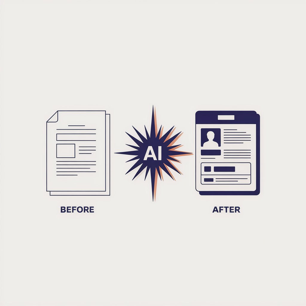 AI star transforming a plain document into a polished profile — applications enhanced automatically